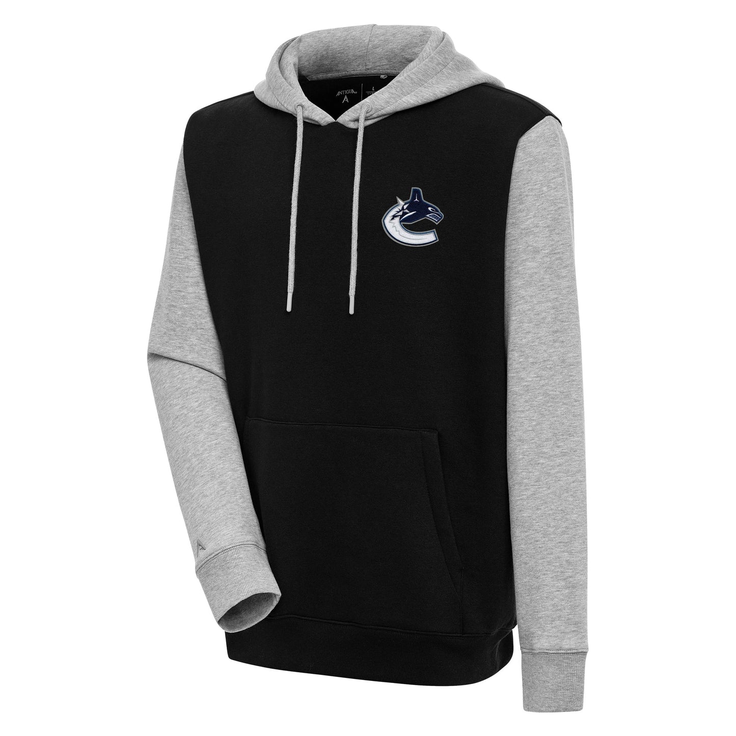 Men's Antigua  Black/Heather Gray Vancouver Canucks Victory Colorblock Pullover Hoodie