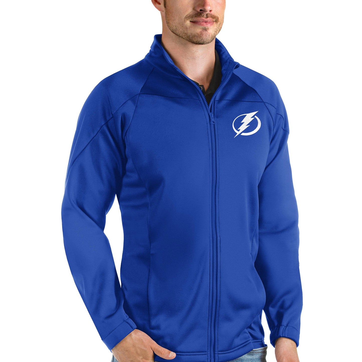 Men's Antigua Blue Tampa Bay Lightning Links Full-Zip Golf Jacket