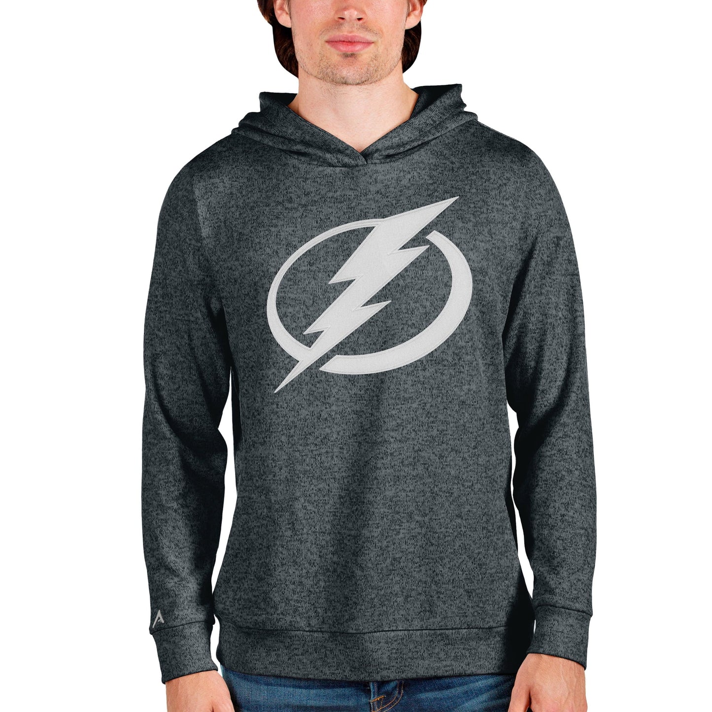 Men's Antigua Heathered Charcoal Tampa Bay Lightning Absolute Pullover Hoodie