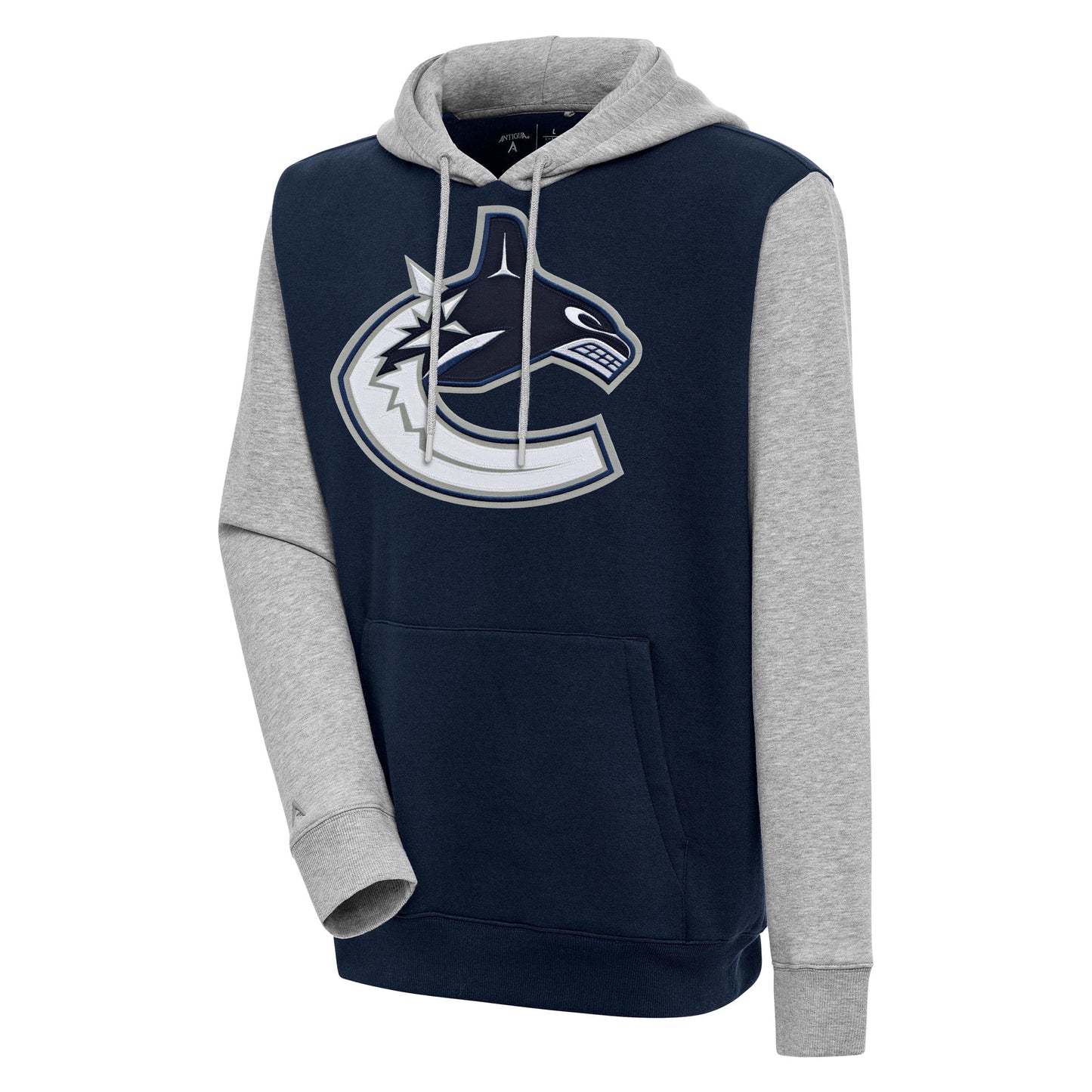 Men's Antigua  Navy/Heather Gray Vancouver Canucks Victory Colorblock Pullover Hoodie