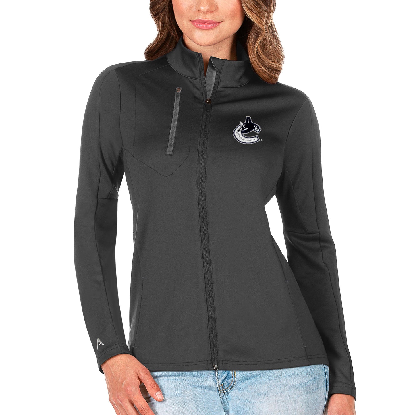 Women's Antigua Charcoal/Silver Vancouver Canucks Generation Full-Zip Pullover Jacket