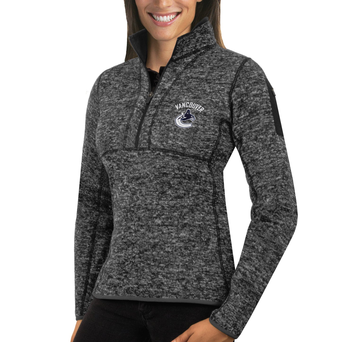 Women's Antigua Charcoal Vancouver Canucks Fortune 1/2-Zip Pullover Sweater