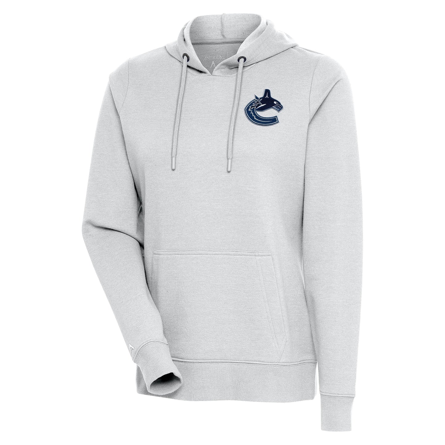 Women's Antigua Heather Gray Vancouver Canucks Action Chenille Pullover Hoodie