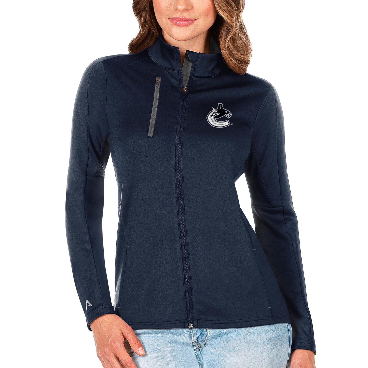 Women's Antigua Navy/Charcoal Vancouver Canucks Generation Full-Zip Pullover Jacket