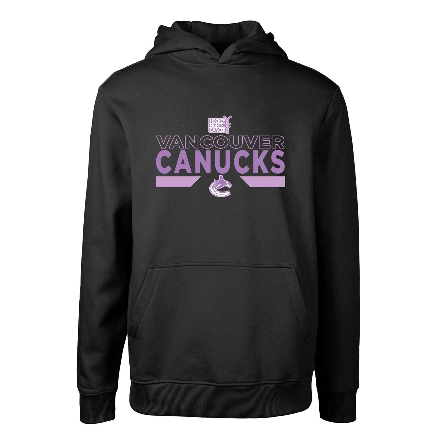 Youth Levelwear Black Vancouver Canucks Hockey Fights Cancer Podium Fleece Pullover Hoodie
